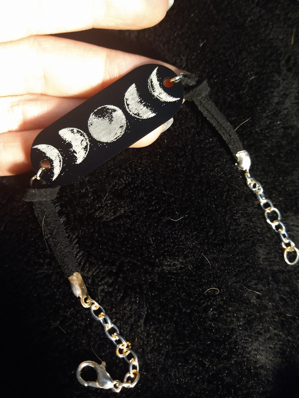 Moon Phase Black Suede Bracelet